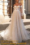Sweetheart Off The Shoulder Wedding Dress For Women 2023 Long Sleeves Illusion Lace Appliques A-Line Simple Bridal Gown