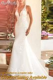 V-Neck Sleeveless Boho Mermaid Wedding Dress For Women 2023 Lace Appliques Open Back Floor Length Bridal Gown Custom Made