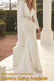 V-Neck Wedding Dress Long Sleeve Lace Appliques Backless Sexy Mermaid Bride Gown Zipper Button Train Vestido De Noiva