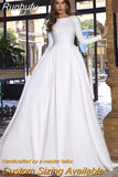 Satin Princess Wedding Dresses Long Sleeve Backless Caftan Elegant Bride Dress Vestido De Noiva Muslim Wedding Gowns