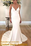 Crepe Satin Wedding Dresses For Woman 2023 V Neck Sleeveless Spaghetti Straps Female Dress Button Sexy Open Back Gown