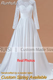 De Novia Long Sleeves Wedding Dress 2023 Scoop Satin Lace Appliques A-Line Bridal Gown With Pockets Robe Mariage Boda