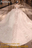 Luxury Long Train Wedding Dress 2023 New Bridal Dresses Ball Gown Long Sleeve Winter Beading Wedding Gowns