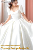 New Luxury Satin Wedding Dress Pure White With Train Simple Bridal Ball Gown Plus Size Custom Made Lace Up Vestido De Noiva