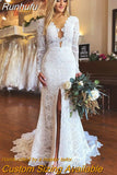 Mermaid Wedding Dress V Neck Lace Morden Embroidery For Women 2023 Robe De Mariee Floor Length Bridal Gowns Court Train