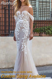 NICEB Wedding Dress Appliques Flower Bridal Gowns Sweetheart Off Shoulder robe de mariée fluide Mermaid Lace Beach Bride