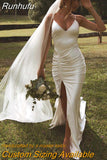 Simple Mermaid Wedding Dresses for Women Spaghetti Straps Backless Side Split Boho Pleat Bridal Gowns vestidos de novia