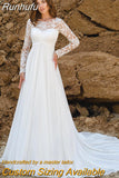 Wedding Dresses Bohemian Sexy Long Sleeves Scoop Applique Court Train Beach Bridal Dress Vestido De Noiva Customize