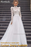 O-Neck Tulle A-Line Wedding Dresses Long Puff Sleeves Princess Bridal Gowns Vestido De Noiva Plus Size