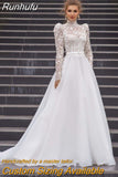 O-Neck Tulle A-Line Wedding Dresses Long Puff Sleeves Princess Bridal Gowns Vestido De Noiva Plus Size