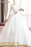 Long Tail Half Sleeve Wedding Dress Princess Wedding Gown Lace V Neck Bridal Dress Plus Size
