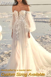 Off The Shoulder V-Neck A-Line Wedding Dress For Bride Lace Up Appliques Back Bridal Gown For Bride 2023 Vestido De Novia