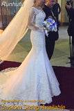 NICEB Beads Mermaid Wedding Dress Lace Vestido De Noiva Long Sleeves Wedding Gown for Bride 2023 Elegant V Neck Backless