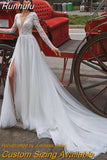Aviana A-Line Tulle Wedding Dress Charming V-Neck Long Sleeves Court Train Bridal Gown Vestido De Novia Custom Made