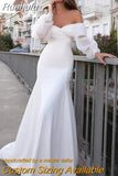 Satin Mermaid Wedding Dresses Long Fuff Sleeve Women's Sexy Lace Beach Boho Bride Gowns Off The Shoulder Vestidos De Novia