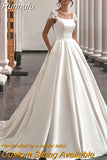 Wedding Dress For Women Elegant Cap Sleeve Scoop Neck Flowers Court Train A Line Bridal Gown with Pockets Robe De Mariee