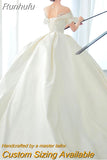The Shoulder Flower Satin Wedding Dress 2023 New Floor Length Light Simple Bridal Dress Robe De Mariee
