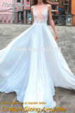 Blue Wedding Dresses Boho Beach A Line Chiffon Deep V Neck Floor Length Buttons Wedding Bridal Gowns Vestido De Noiva