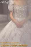 Wedding Dress 2023 Star Sky Long Train High Waist For Pregnant Crystal Shinny Bride Dress Short Sleeve Ball Gown Dresses
