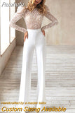 Elegant Wedding Jumpsuit Sparkle Luxury Long Sleeves 3D Flowers Beadings Open Back Pants Suits For Bride Vestido De Novia