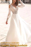 Chiffon Wedding Dresses Detachable Puff Sleeves V Neck Lace Applique Backless Boho Elegant Bridal Gowns Vestidos De Novia