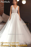 V-Neck Beach Satin Wedding Dresses Spaghetti Straps Lace Appliques Bridal Gowns Custom Made Vestidos De Novia