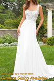 NICEB Beach Elegant Wedding Dress Women Square Neck Lace Appliques Backless Bride Gown Chiffon A Line Vestidos Para Mujer
