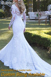 NICEB Lace Mermaid Wedding Dress Long Sleeve Pearls Appliques Gorgesous New Design Bride Dress robe de mariage Vestido De