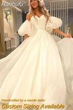 Sweetheart Wedding Dresses Off the Shoulder Long Puff Sleeves Sweep Train Bridal Gowns Vestido Novia