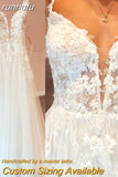 Straps Beach Lace Wedding Dresses Appliques Lace A-Line White Bride Dress Princess Wedding Gown Backless Robe de marie
