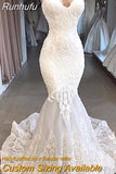 Lace Applique Sleeveless Mermaid Wedding Dress For Bride 2023 Backless Elegant Spandex Bridal Gown V-Neck Spaghetti Strap