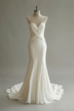 Light Apricot Simple Mermaid Sweetheart Neck Wedding Dress Chiffon Long Prom Dress HZ1108