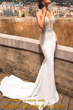 Mermaid Open Back Wedding Dresses For Women V Neck Lace Appliqued Backless Beach Bridal Gowns vestidos de novia 925