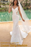 Tulle Sleeveless Mermaid Wedding Dress Charming V-Neck Lace Appliques Illusion Backless Bridal Gown Vestido De Novia