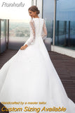 NICEB Modern Satin Wedding Dress with Illusion Long Sleeves O-neck Dubai Sexy Side Slit Bridal Gowns vestido de novia