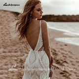Plunging V Bohemian Mermaid Wedding dress Lace Champagne Bridal Gown Vintage Backless Spaghetti Straps Dress