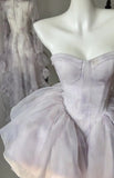 Pretty Ball Gown Short Lilac Tulle Homecoming Dress Summer Hoco Dresses Cocktail Dress For Senior Teens HZ1214