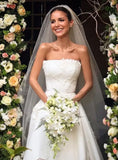 Pretty Wedding Dress Ball Gown Strapless Satin White Long Wedding Dresses Bridal Gowns HZ1214