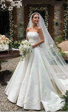 Pretty Wedding Dress Ball Gown Strapless Satin White Long Wedding Dresses Bridal Gowns HZ1214