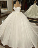 Pretty Wedding Dress Ball Gown Spaghetti Straps Sequin White Long Wedding Dresses Bridal Gowns HZ1214