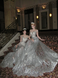 Sexy Wedding Dress Mermaid Sequin Beads Long Silver Wedding Dresses Bride Dress Bridal Gowns HZ1214