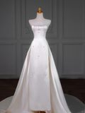Modest Wedding Dress Sheath Strapless Satin Beads Long Summer Wedding Dresses Bridal Gowns HZ1214