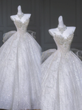 Modest Wedding Dress Ball Gown Scoop Neck Sequin Long White Wedding Dresses Brides Dress Bridal Gowns HZ1214