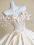 Modest Wedding Dress Ball Gown Off The Shoulder Light Pink Satin Long Wedding Dresses Brides Dress Bridal Gowns HZ1214