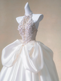 Romantic Bridal Gown Ball Gown High Neck White Lace Floral Wedding Dresses Minimalist Bridal Gowns HZ1214