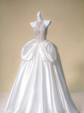 Romantic Bridal Gown Ball Gown High Neck White Lace Floral Wedding Dresses Minimalist Bridal Gowns HZ1214