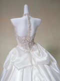 Romantic Bridal Gown Ball Gown High Neck White Lace Floral Wedding Dresses Minimalist Bridal Gowns HZ1214