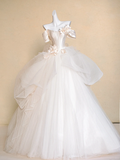 Modest Wedding Dress Ball Gown Off The Shoulder White Satin Long Wedding Dresses Brides Dress Bridal Gowns HZ1214
