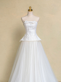 Rustic Wedding Dress Ball Gown Strapless White Tulle Long Wedding Dresses Bridal Gowns HZ1214