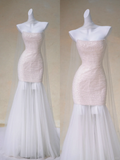 Rustic Wedding Dress Mermaid Strapless Tulle Pink Long Wedding Dresses Bridal Gowns HZ1214
